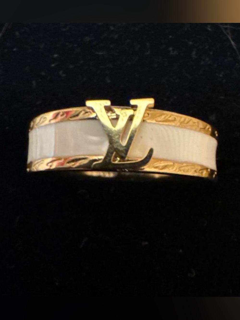 New Gold-Tone Ring with White enamel Ring